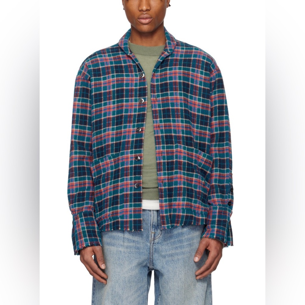 Greg Lauren Multicolor Boxy Raw Edges Plaid Shirt Size 2 NEW WITH TAGS $850